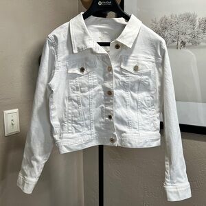 Lilly Pulitzer White Cropped Denim Jacket Gold Button Stretch
